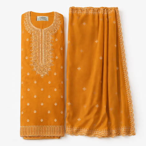 Elegant Mustard Embroidered Women Suit Set with Matching Dupatta