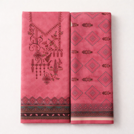 Elegant Pink Printed & Embroidered Women’s Salwar Suit Set with Dupatta