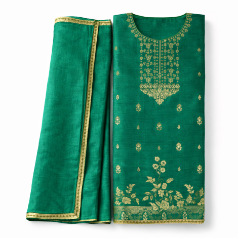 Elegant Teal Green Embroidered Women’s Saree with Matching Blouse Piece