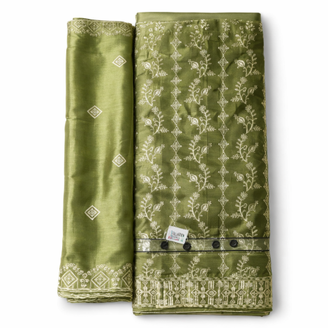 Elegant Olive Green Embroidered Women’s Suit Set with Dupatta